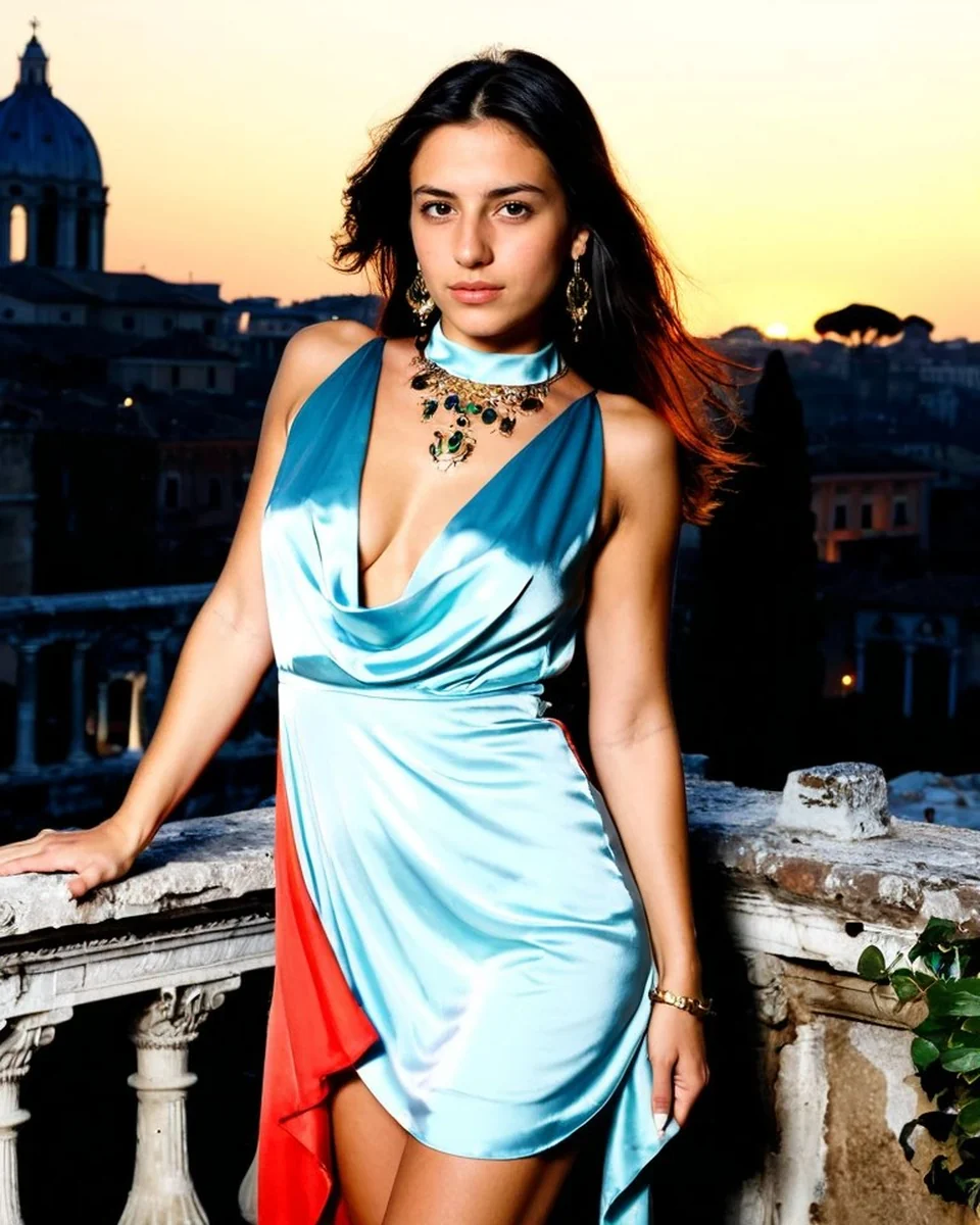 Adult woman aged 33 in a tasteful styles fashion editorial
